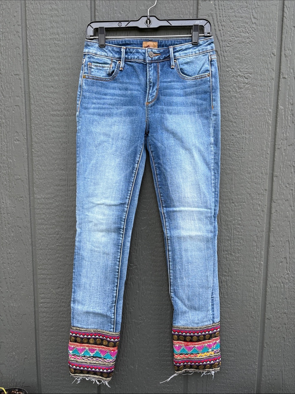 DRIFTWOOD Blue Jeans with Colorful Embroidered Cuffs